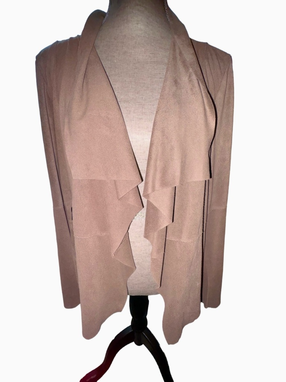 Bagatelle Collection Draped Open-Front Faux Suede Taupe Jacket Cardigan